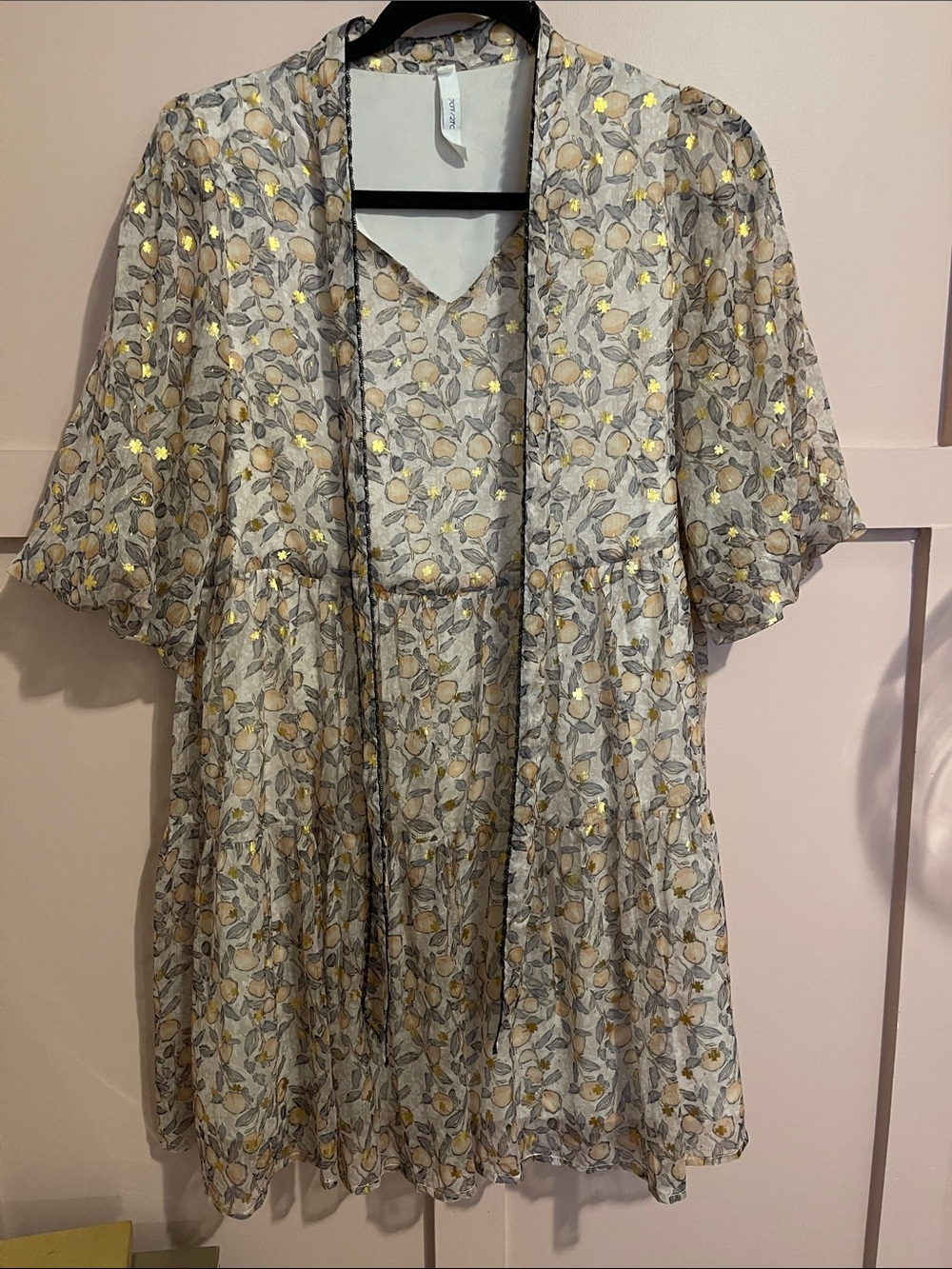 Yellow & Gray Tiered Dress w lemon & lace details